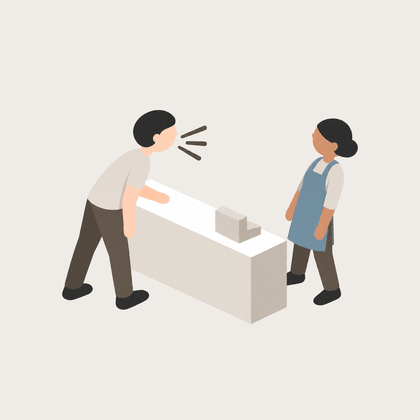 店員に大声を出す客のイラスト