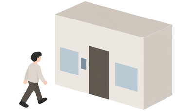 お店に向かって歩く人のイラスト
